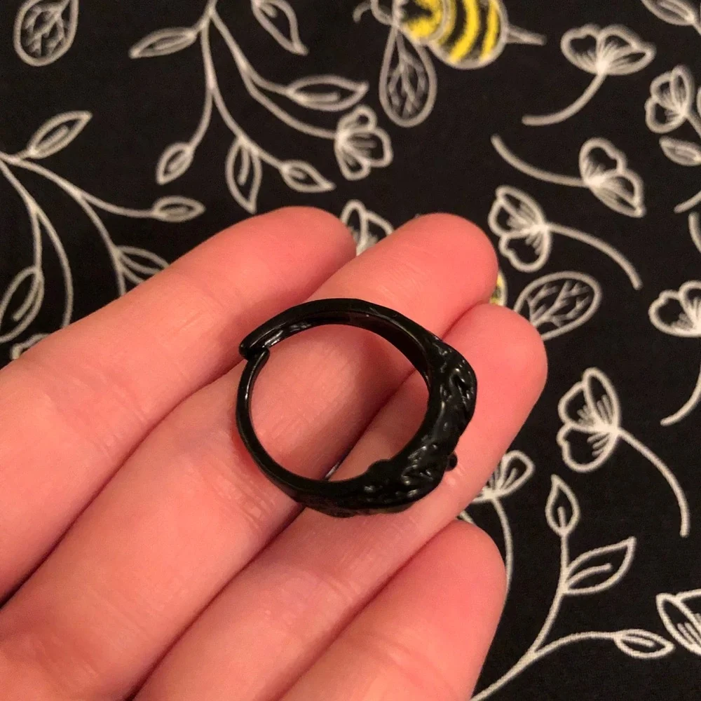 Black Owl Ring with Green Eyes